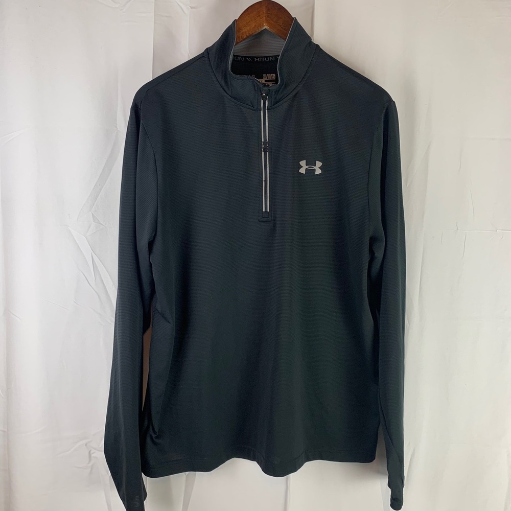 Under‎ Armour Quarter-Zip Pullover Mens XL Black Fitted Thumbholes 1291357